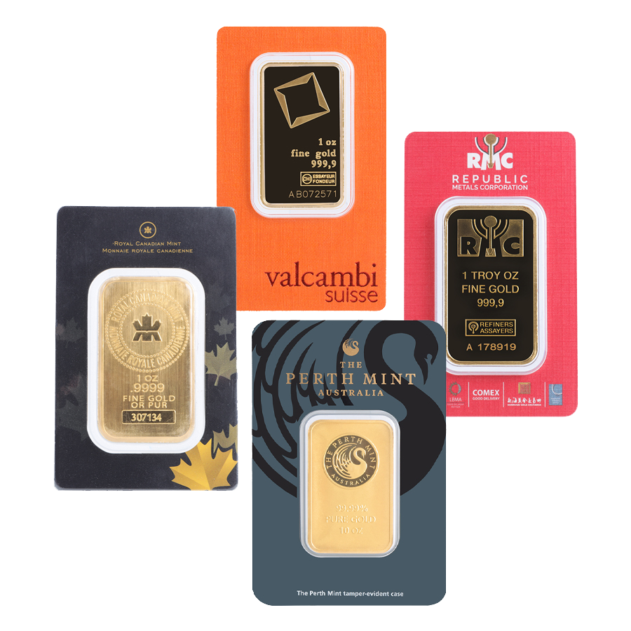 1 oz Gold Bar – Brand Name (w/Assay Card)