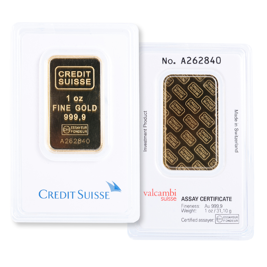 1 oz Credit Suisse Gold Bar (New w/ Assay)