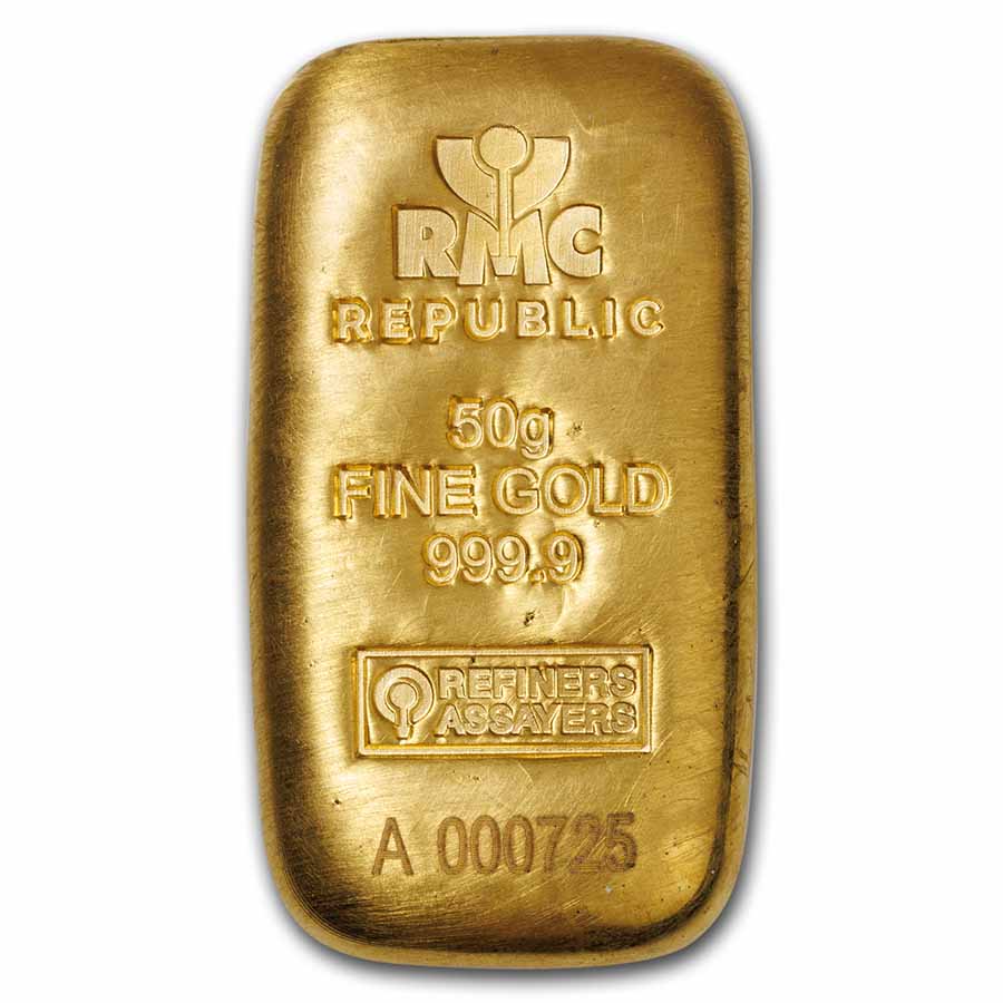 50 gram Gold Bar – Brand Name (w/Assay Card)